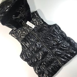 BEBE bonded black and white lace puffer vest
